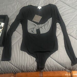 Le Lis Black and Gray Long Sleeve Bodysuit